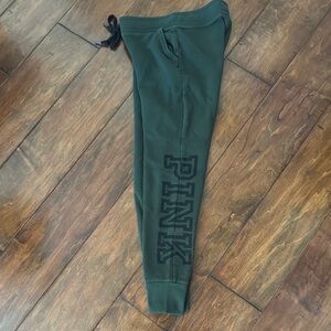 PINK XS Dark Green Joggers with Black Logo